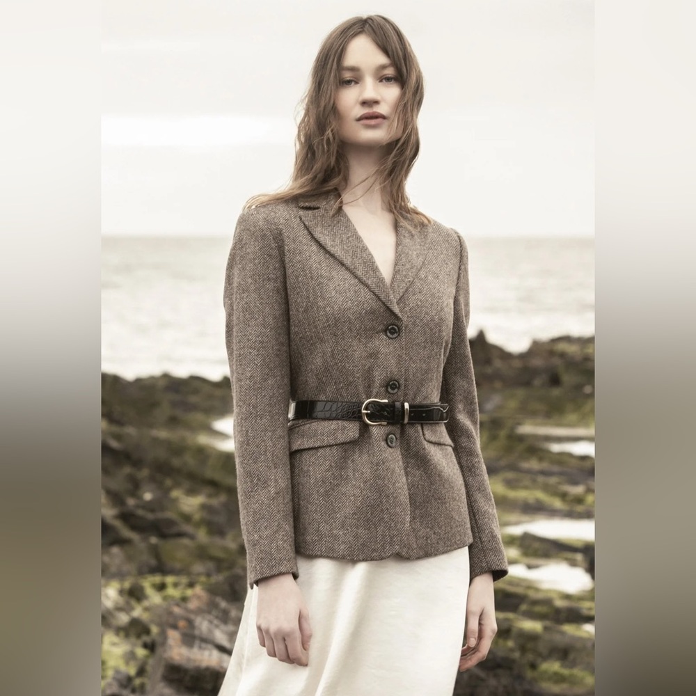 JACK MURPHY TARA TWEED HACK1NG JACKET - LIGHT TAN HERRINGBONE